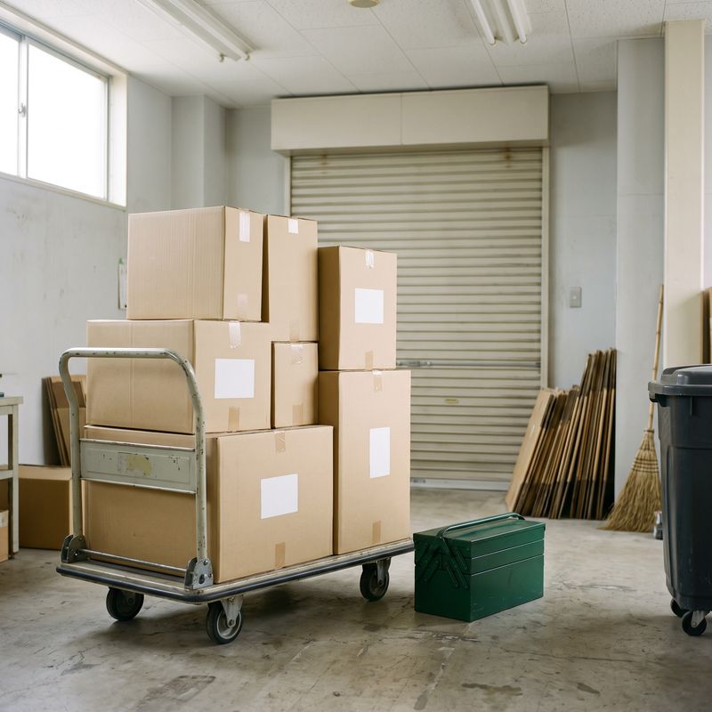 封をしたダンボール箱を出荷用カートに積んだ様子
